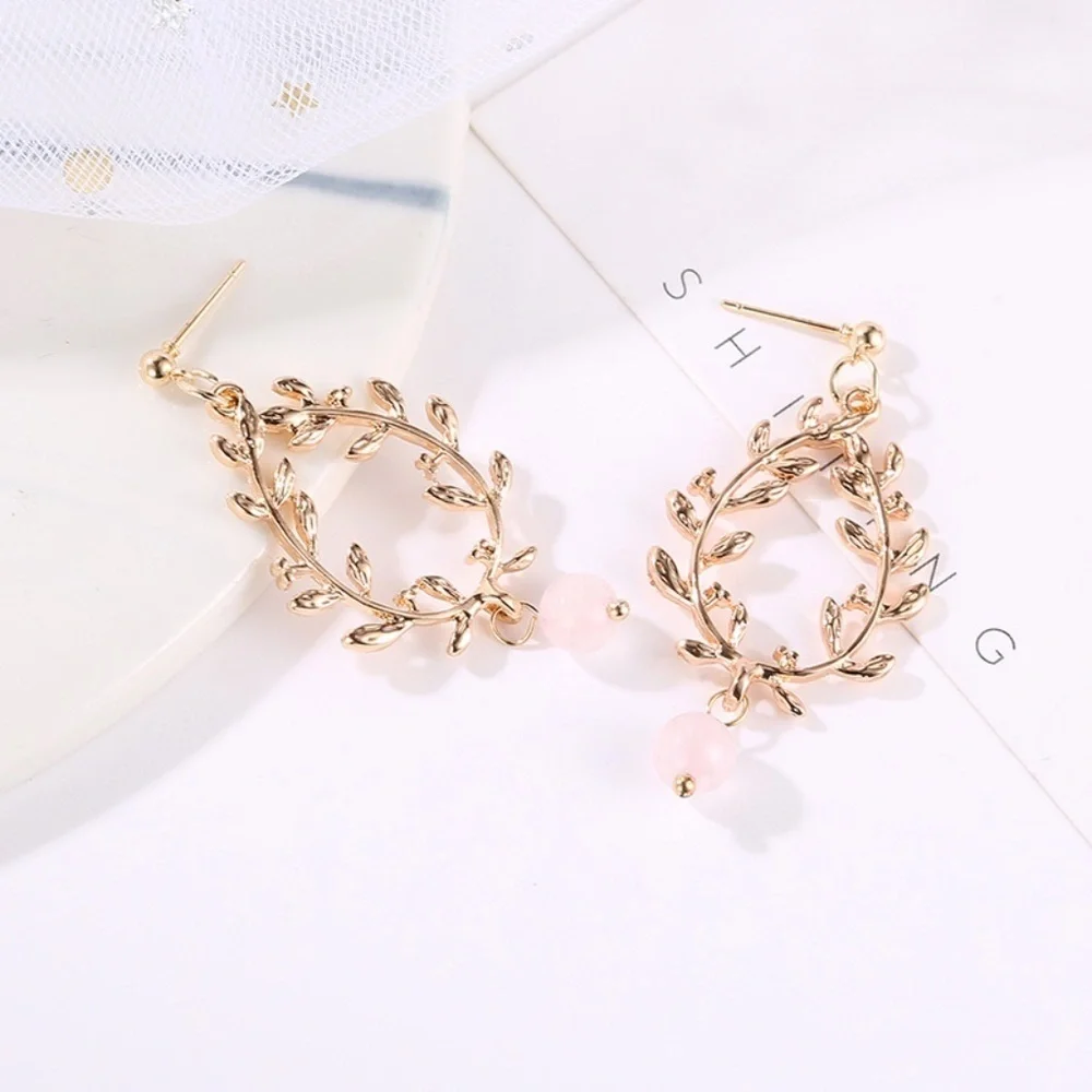 *EDETTA* Gold x Pink Leaf Fashion Earrings